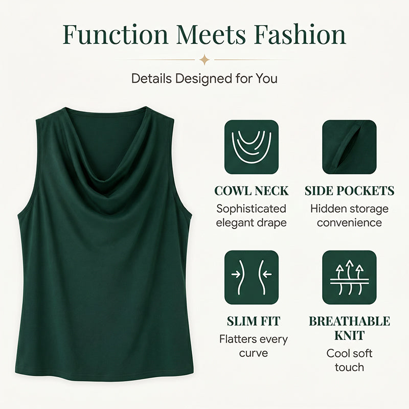 🎁2026 New Arrivals 50% OFF💥Elegant Slim Fit Cowl Neck Dress – Sleeveless, Side Pockets, Versatile ✨