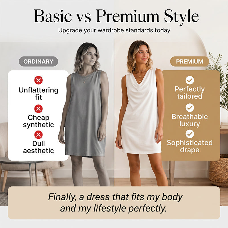 🎁2026 New Arrivals 50% OFF💥Elegant Slim Fit Cowl Neck Dress – Sleeveless, Side Pockets, Versatile ✨