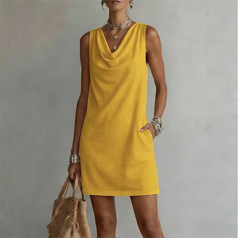 🎁2026 New Arrivals 50% OFF💥Elegant Slim Fit Cowl Neck Dress – Sleeveless, Side Pockets, Versatile ✨