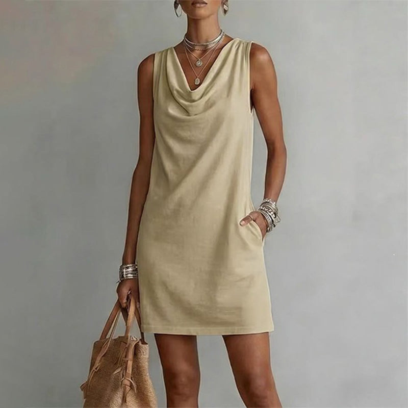 🎁2026 New Arrivals 50% OFF💥Elegant Slim Fit Cowl Neck Dress – Sleeveless, Side Pockets, Versatile ✨