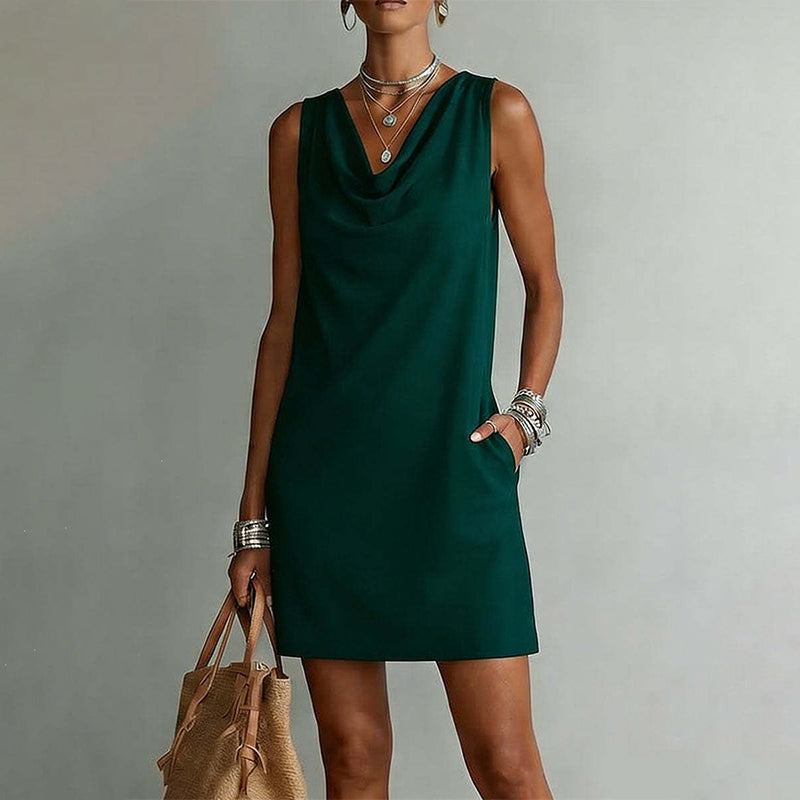 🎁2026 New Arrivals 50% OFF💥Elegant Slim Fit Cowl Neck Dress – Sleeveless, Side Pockets, Versatile ✨