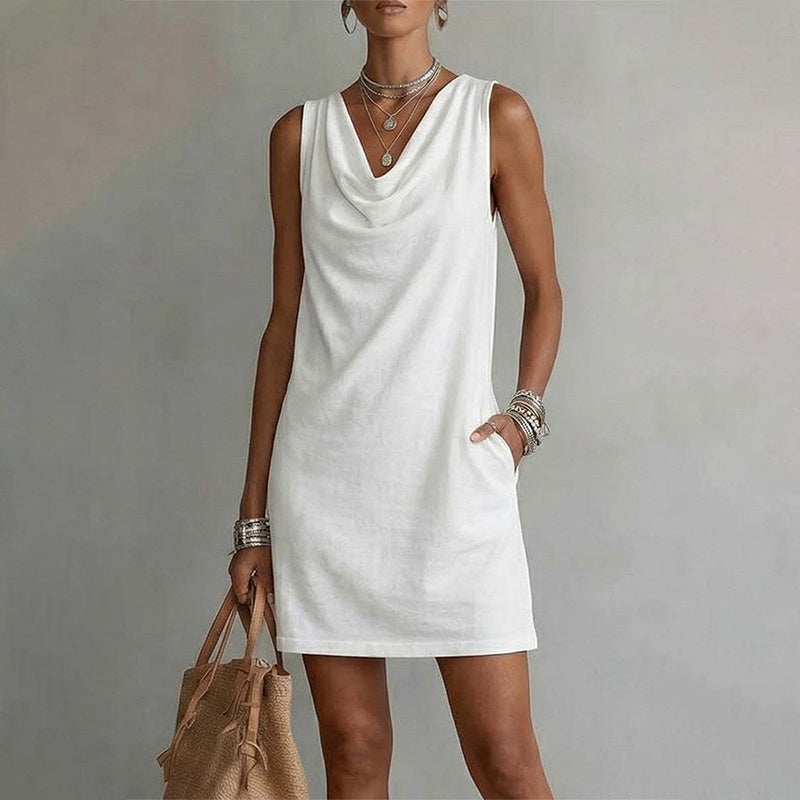🎁2026 New Arrivals 50% OFF💥Elegant Slim Fit Cowl Neck Dress – Sleeveless, Side Pockets, Versatile ✨